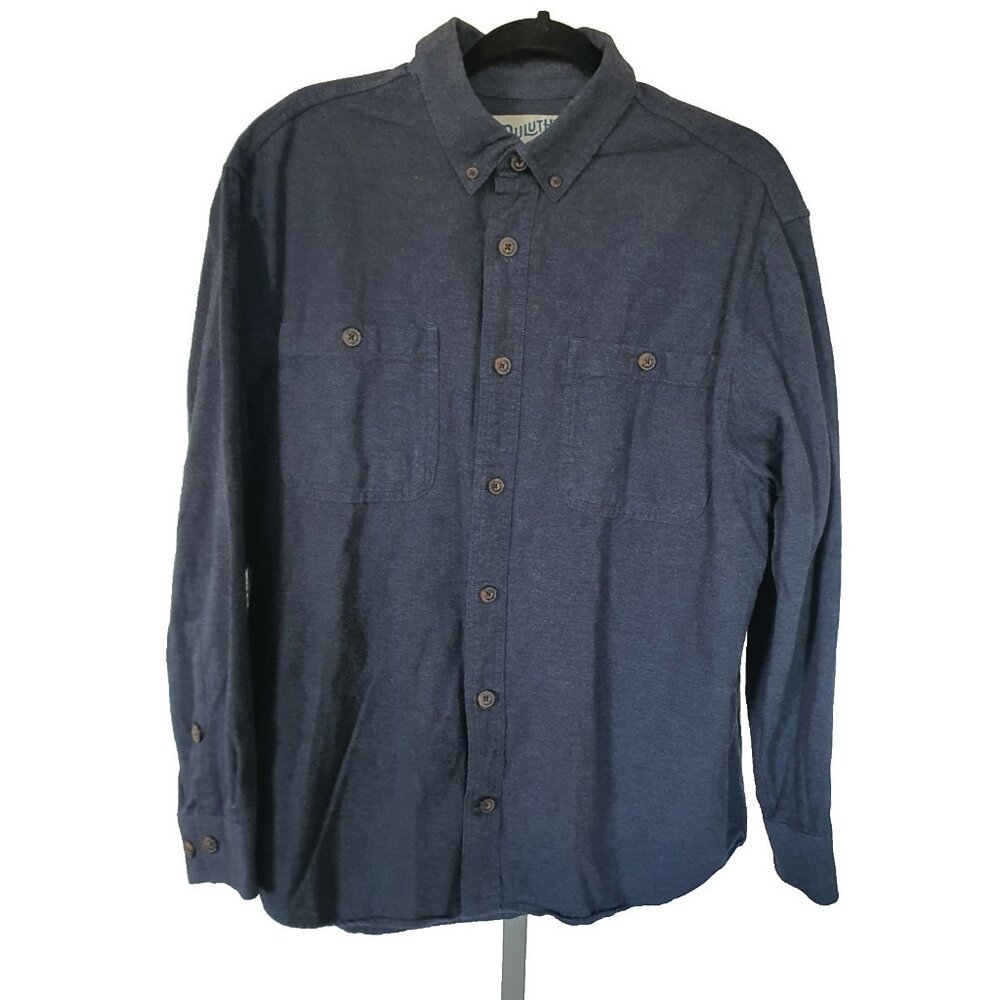 Duluth Trading Co Mens Navy Blue Flannel Shirt Relaxed Fit Cotton L Long Sleeve